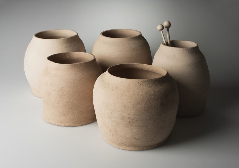 five ceramic pots