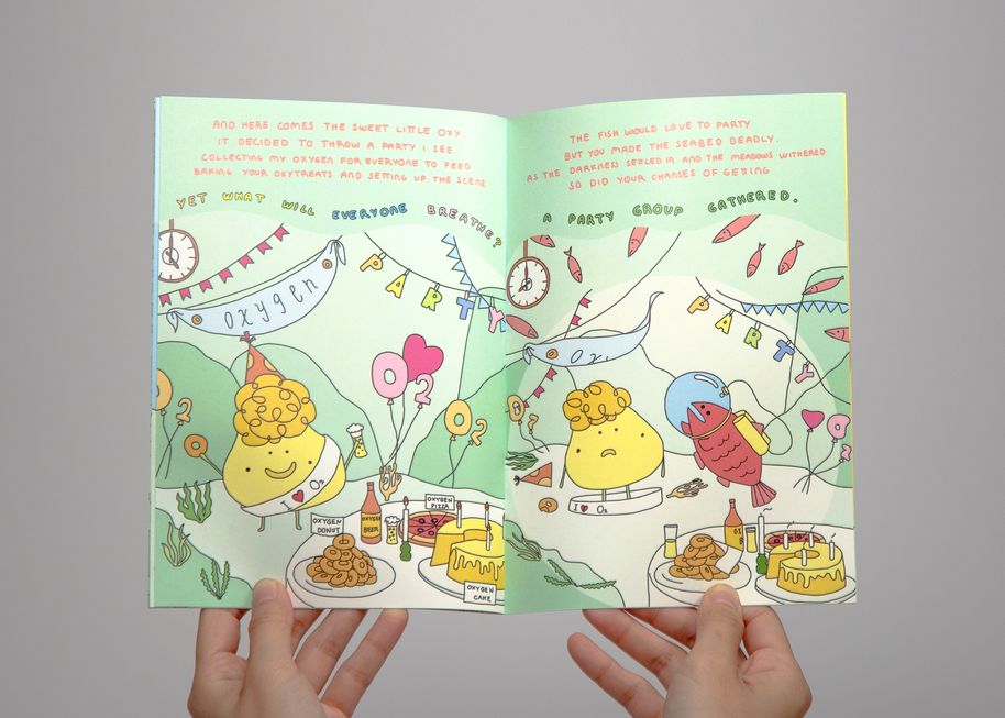 A booklet with colourful illustrations telling the story of a sea creatures
