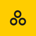 icon quicklink / three black open circles form a triangle on a square yellow background