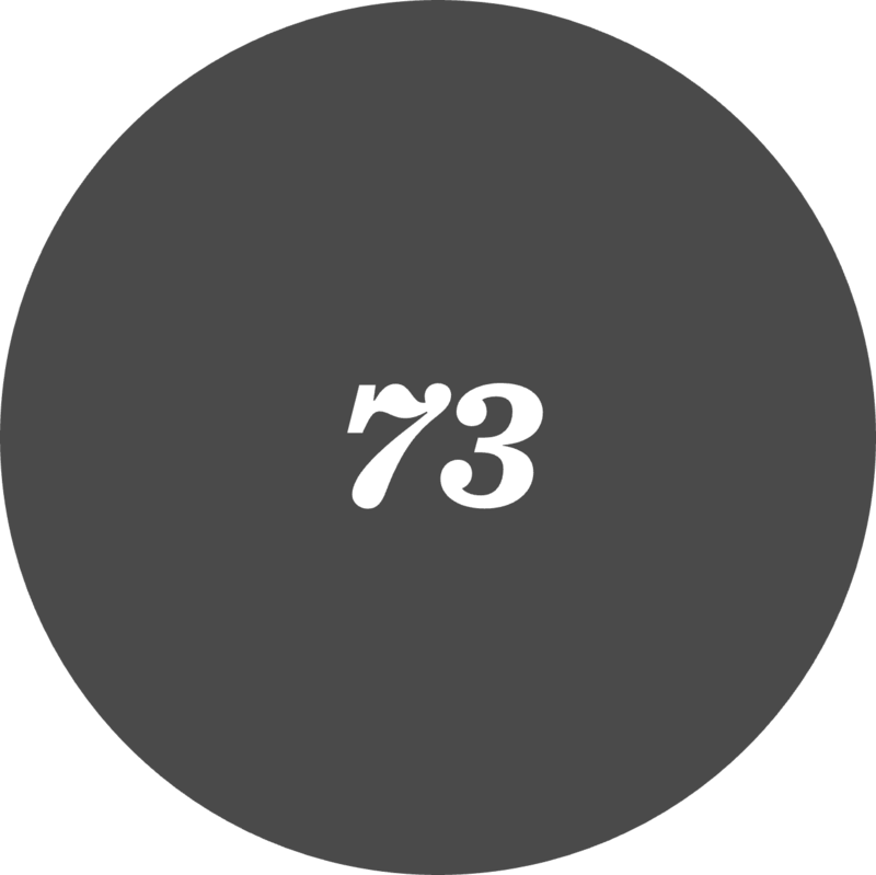Number 73 inside a round shape