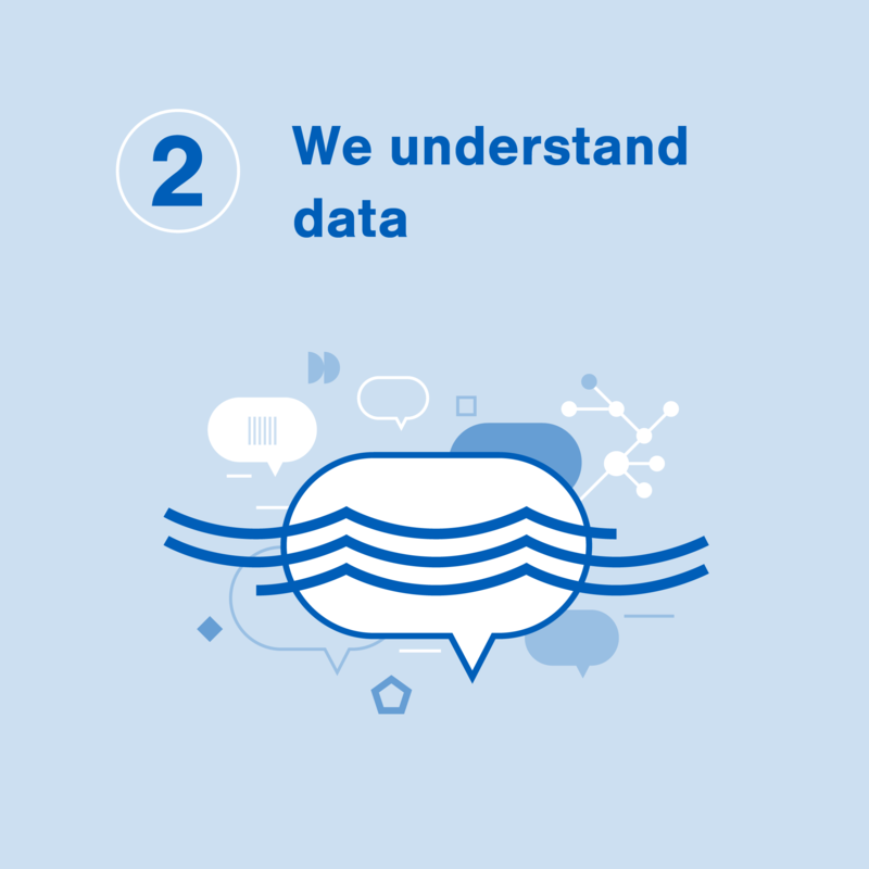 We understand data. Image of a speech bubble with water over it.